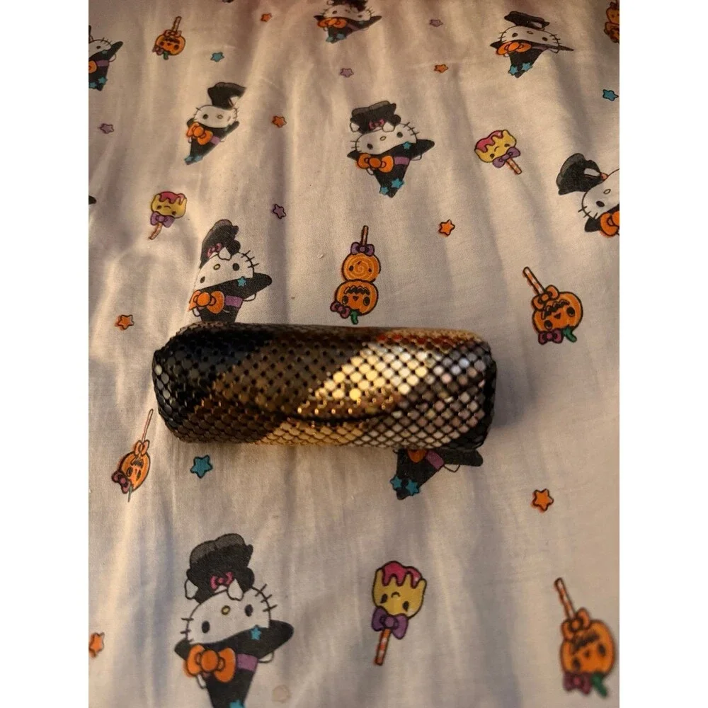 Vintage Metallic Mesh Lipstick Case Holder with Mirror Gold Silver Black